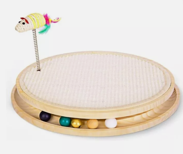 Cat Scratch Toy Turntable Sisal Scratcher Pad Round Funny Toy With Spring Ball