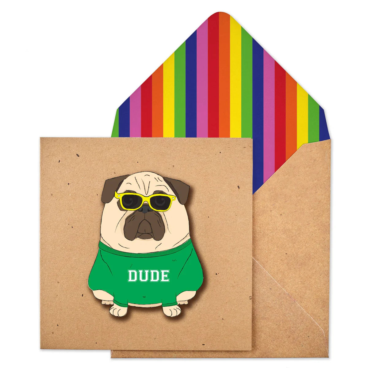 Green Dude Pug Kraft Greetings Card