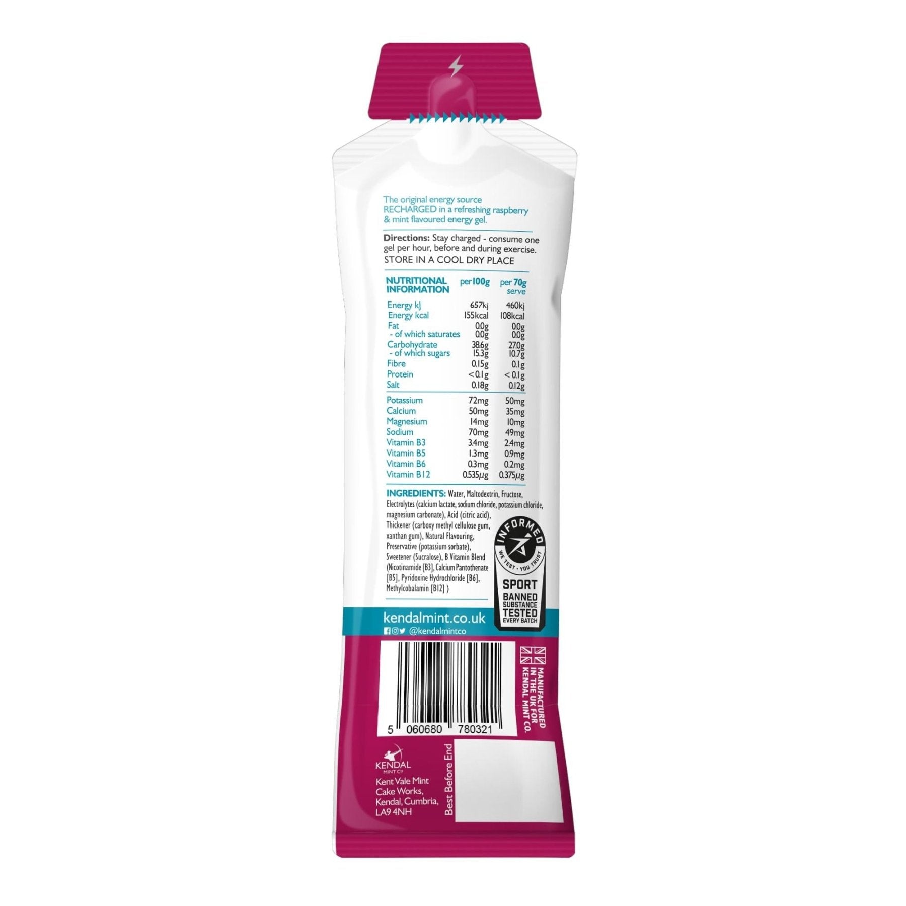 KMC NRG GEL Raspberry & Mint Energy Gel 70g