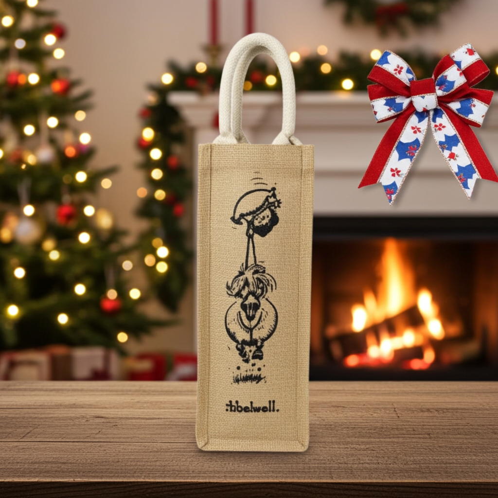 Hy Equestrian Thelwell 'HOLD ON TIGHT' Hessian Bottle Bag