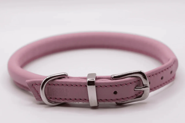 D&H Rolled Soft Leather Dog Collar - Pink XL