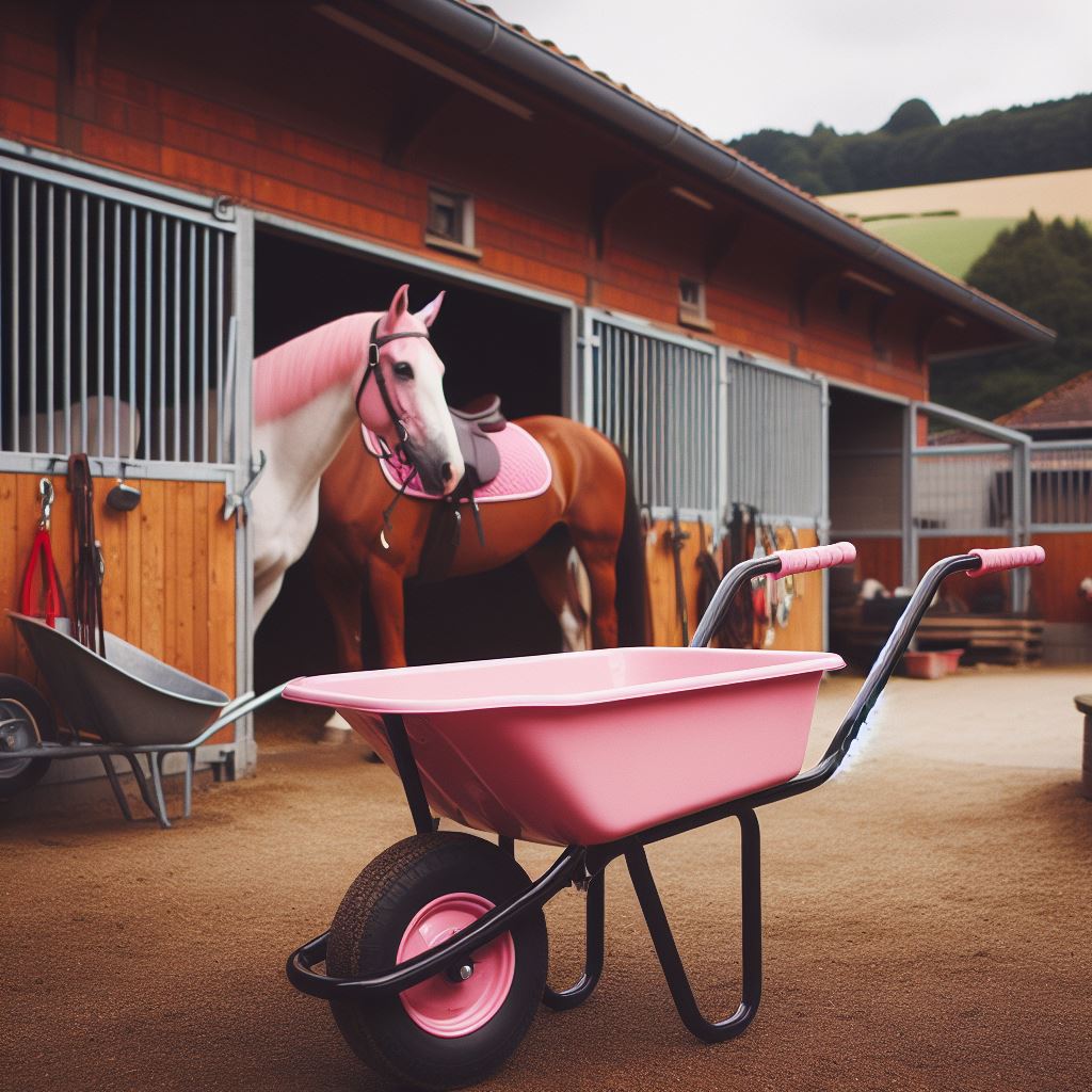 The Shire 90 Litre Pink Livery Yard Barrow in a Box with Pneumatic Wheel