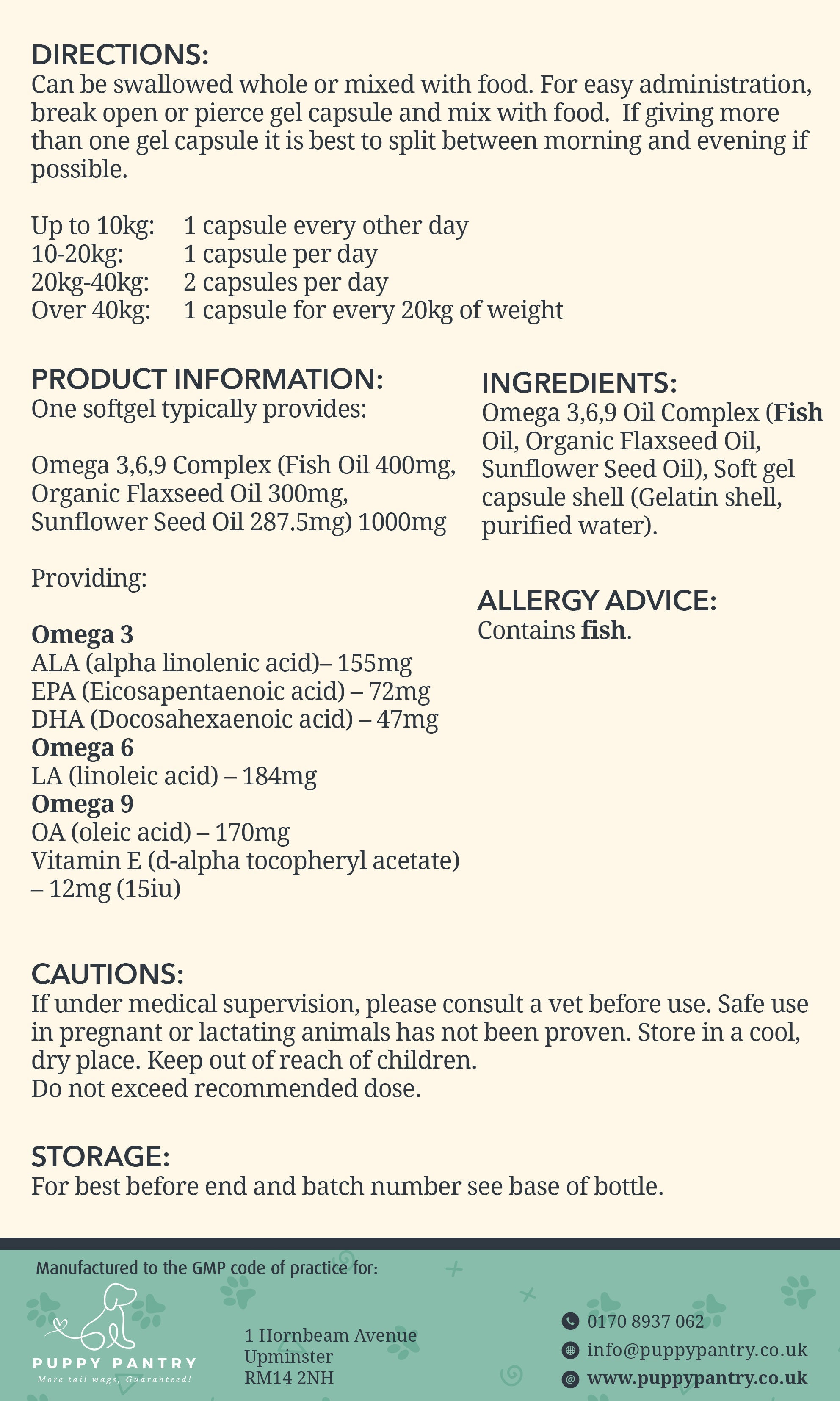 Omega 3-6-9 Softgels (120 Pack)
Supports brain function, skin health & a shiny coat