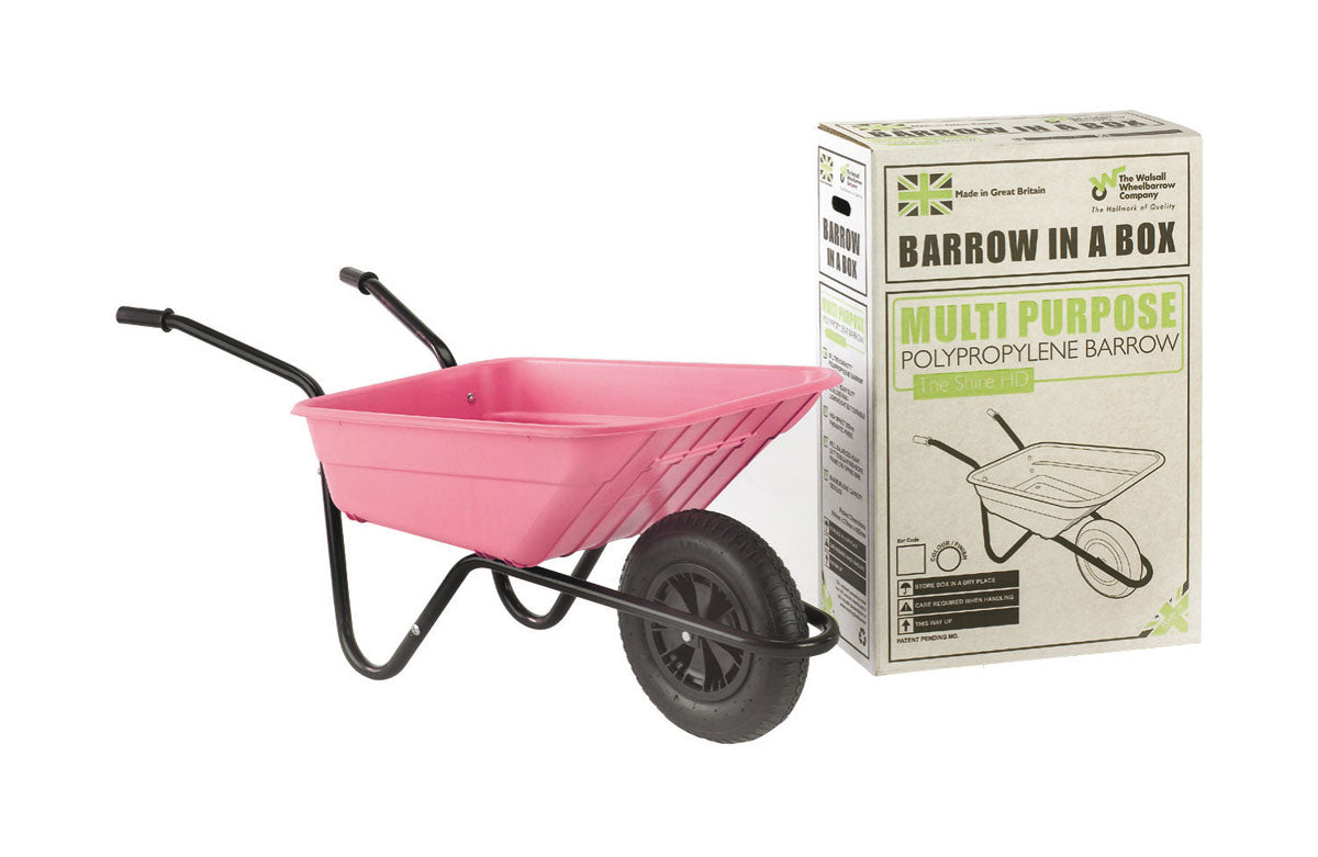 The Shire 90 Litre Pink Livery Yard Barrow in a Box with Pneumatic Wheel