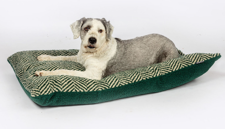 Danish Design Sherpa Fleece Green Herringbone Deep Duvet Dog Bed