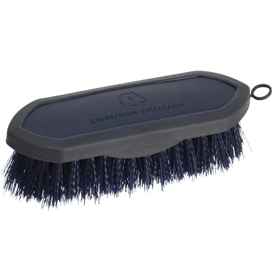 Winston and Porter Coldstream Faux Leather Dandy Brush for horses with blue-black faux leather handle and bristles for grooming.