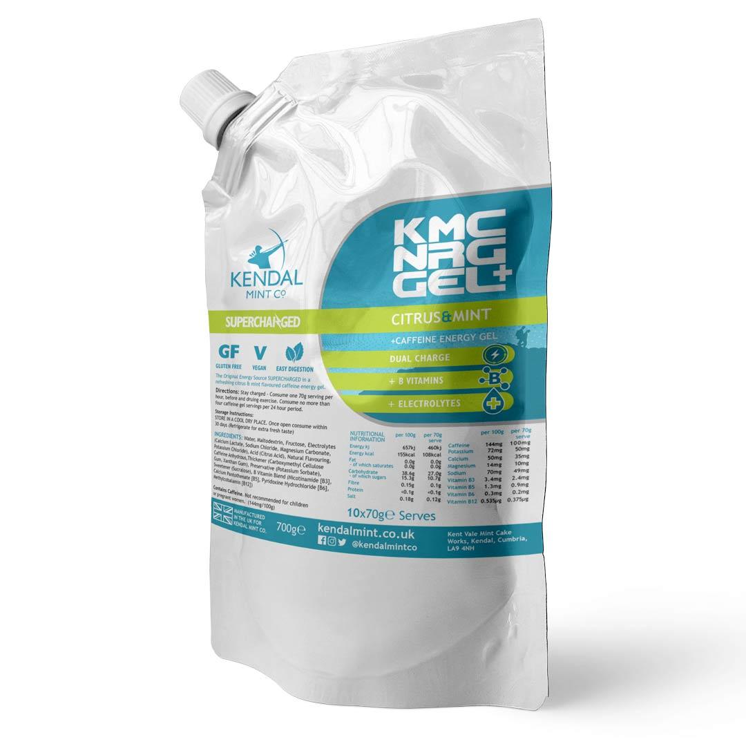 KMC NRG GEL+ Energy Gel Refill Pouch Citrus & Mint Caffeine (10 x 70g Serves)