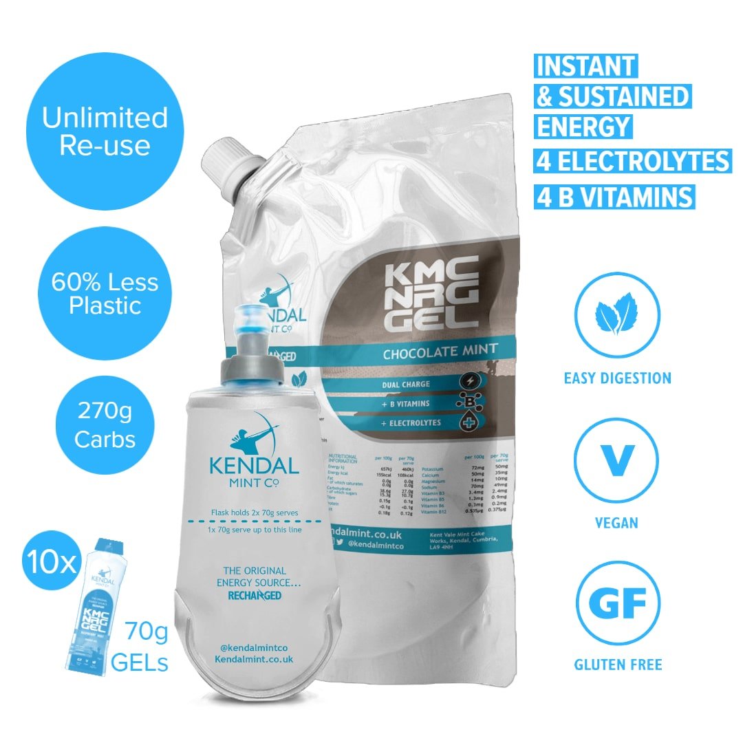 KMC NRG GEL Energy Gel Refill Pouch Raspberry & Mint (10 x 70g Serves)