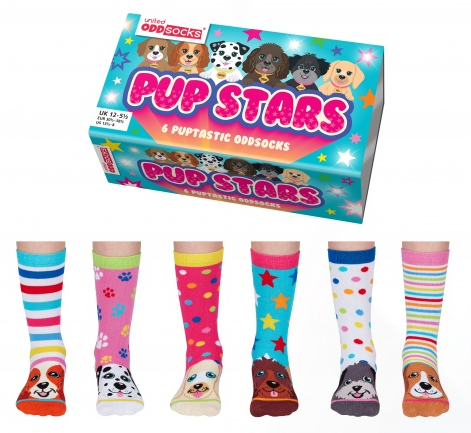 Pup Stars - United Oddsocks - Box 6 Oddsocks For Girls